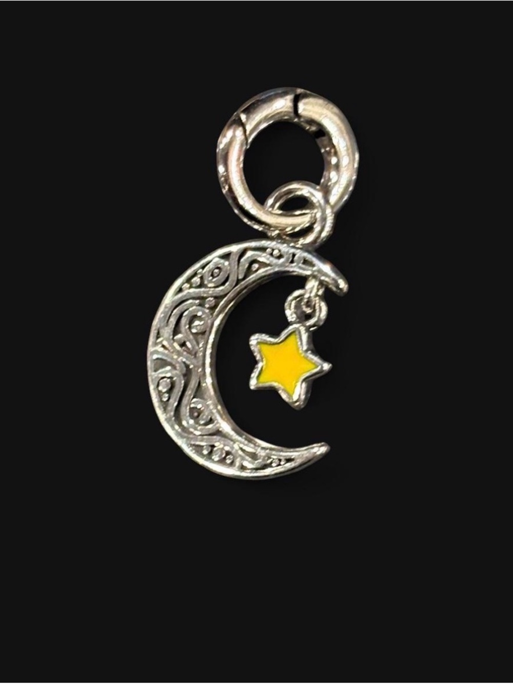 Stamped 925 Sterling Silver Crescent Moon with Yellow Star Charm Pendant